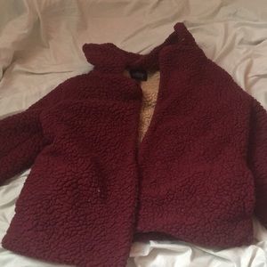maroon fluffy jacket